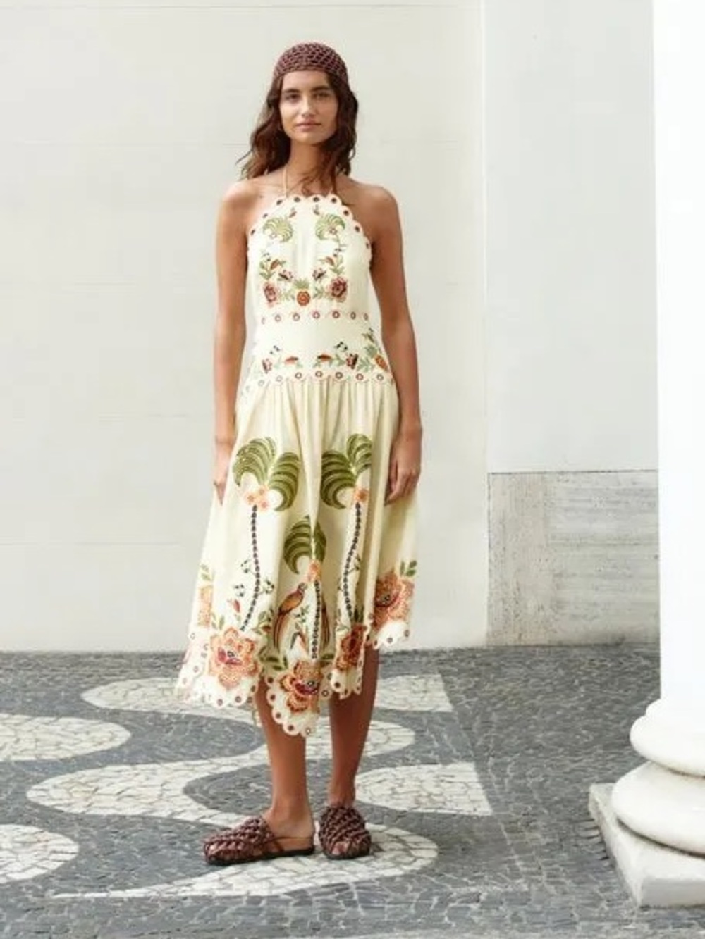 NWT Farm Rio Delicate Forest Linen Halter Eyelet Midi Dress - Picture 4 of 15